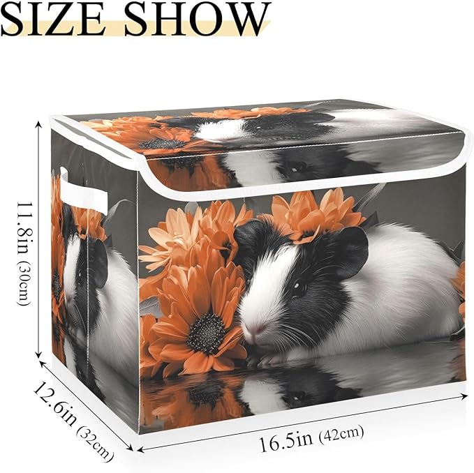 AIXIWAWA Lidded Storage Cube (Guinea Pig Flower) Fabric Foldable Closet Bins with Flip Lid and Handles Organizer Basket Container 16.5 x 12.6 x 11.8 IN