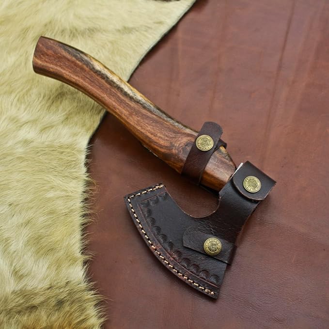 Nesmo - 012 Handmade Damascus Steel 11'' Mini Axe with Wooden Handle for Splitting and Cutting Wood Camping Axe Throwing Axe Vikinng AxeOutdoor Survival &amp Gift for Men
