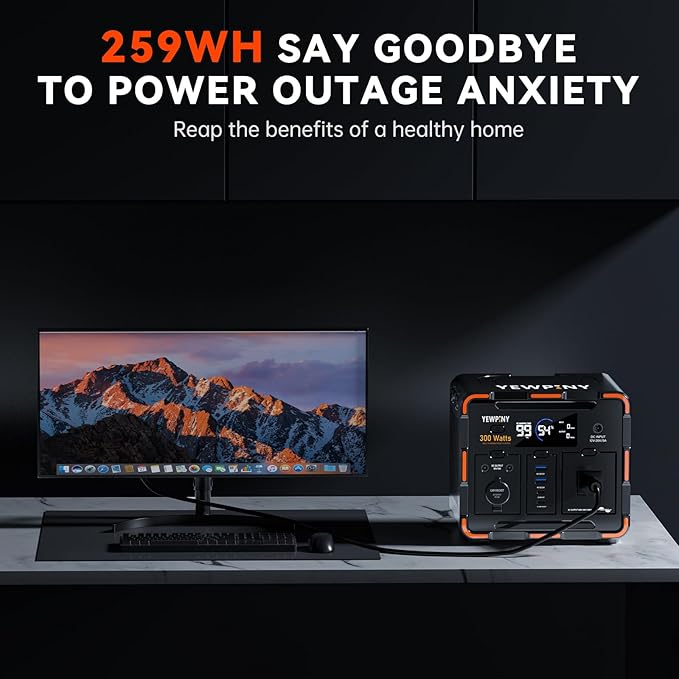 300W Portable Power Station Solar Generator 259Wh 70000mAh LiFePO4 Battery with 65W USB-C PD&ampPure Sine Wave AC Solar Charging for CampingHome BackupEmergency Power(SOS Light &amp LCD Displa