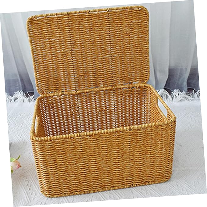 Capacity Woven Storage Basket with Lid Imitation Rattan Sundry Container for Bedroom Wardrobe and Living Organization Stylish and Functional Household Storage Holder
