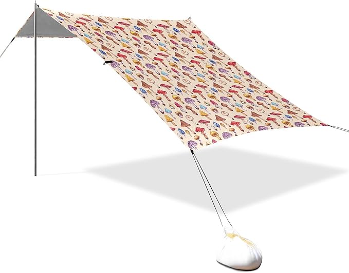 ALAZA Mushroom Rainbow Color Beach Tent Sun Shelter UPF50+ Protection Beach Shade Canopy w/ 4 Sandbags for Outdoor Camping Fishing Backyard Fun Picnic 10x9 ft