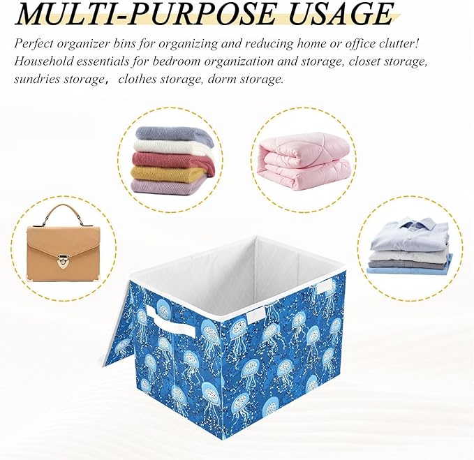 Storage Cube with Lid Octopus Blue Print 16.5×12.6×11.8 IN 1 Pack Collapsible Large Capacity Foldable Storage Basket Bin Organizer