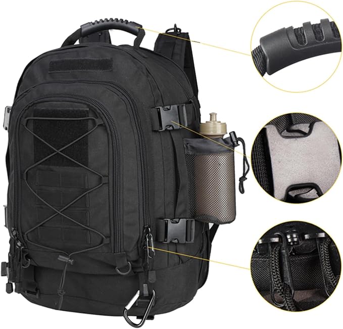Large tactical military backpack Army Daypack Assault Pack for Men Molle Backpacks Bug Out Bag 3 Day Pack for Hiking Camping Travel Hunting Rucksack Trekking(Black)