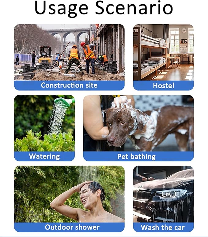 Portable Shower for Camping Portable Outdoor Shower with Pump Intelligent LED Display IPX7 Waterproof 6000mAh Rechargeable Battery Powered Shower for Hiking Beach RV Travel