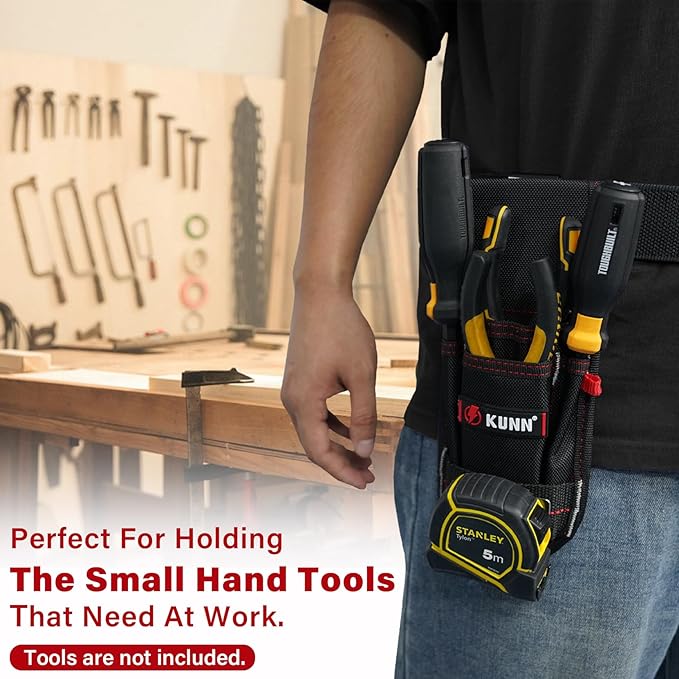 KUNN Single-Head Tactical Glove Clip Holder Work Glove Holder Clip for Tactical Backpack Tool Belt Hiking Bag Black +Tool Pouch with Belt Clip Utility Small Tool Organizer with Tape Measure Holder