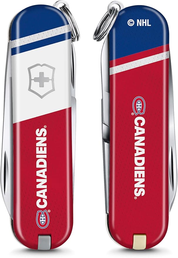 Victorinox Classic SD Swiss Army Knife – Compact 7 Function Swiss Made Pocket Knife with Small Blade Screwdriver and Key Ring – Montreal Canadiens