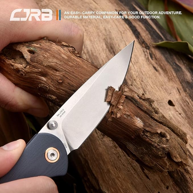 CJRB Folding Knife Feldspar Pocket Knife Stonewash AR-RPM9 Steel Blade G10 Handle EDC Knife Blue Handle-Large(J1912)