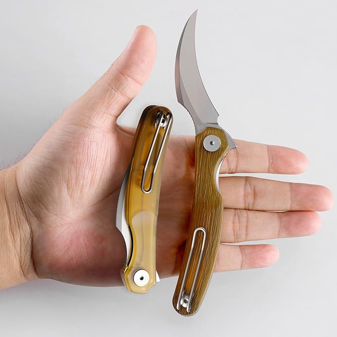 Mantis Flipper Pikal Knife2.52 ELMAX Blade Folding KnifeHandmade Engraved Titanium Handle 4.2 EDC Pocket Knife (Yellow Engraved-Hyperfine Stonewashed)