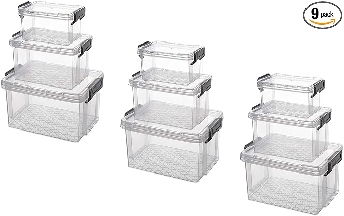 HANAMYA Storage Organizer Set of 1 QT 2.5 QT and 4 QT Storage Containers with Lid Set of 9 Clear