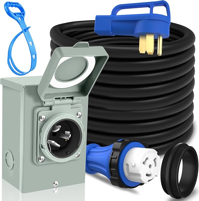 PAULINN Generator Cord 50 Amp 25FT &amp Power Inlet Box NEMA 14-50P/SS2-50R Twist Lock Extension Cord with NEMA SS2-50P Generator Inlet ETL Listed Weatherproof Emergency Power Combo Kit