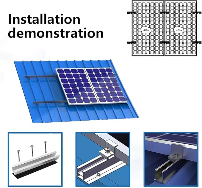 Solar Panel Bracket Kit 12 Pcs Aluminium Mounting Rail 200mm Solar Panel Mount 30mm/35mm Z-Bracket Set Center Clamps Solar Mounting Rail Connector for Metal Roof Tin Roof Flat Roof Sheet Roof