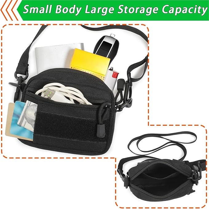 Tactical Crossbody Everyday Carry Pouch Compact Molle Waist Pack &amp Shoulder Bag 600D Nylon Organizer for Daily Essentials