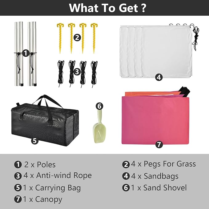 Purple Orange Gradient Beach Tent &amp Canopy UPF50+ Easy Setup Sun Shelter with Sandbags &amp Sand Shovel for Backyard and Camping
