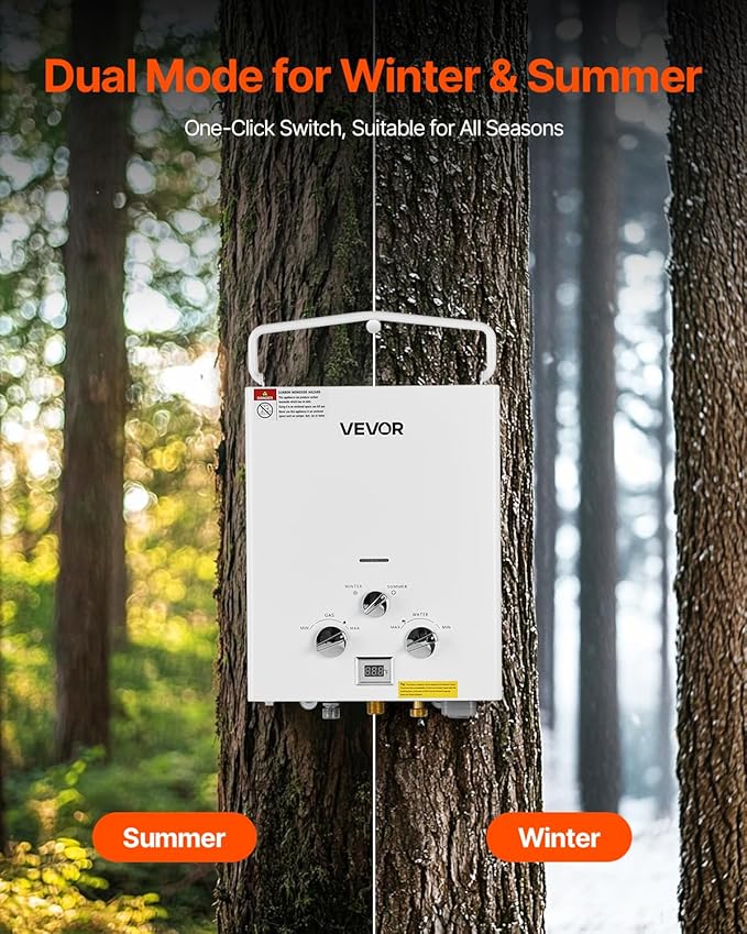 VEVOR Portable Propane Water Heater 5L Tankless Outdoor Water Heater 34000 BTU 1.32 GPM Instant Hot Water with Accessory Set + Regulator +Water Pump for RV Camping Trips Cabins Barns