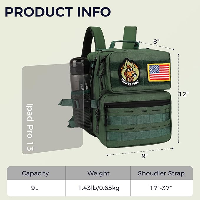 9L Mini Tactical Backpack for Men WomenSmall Military Tactical Backpack for SportGymHikingTravelCamping (Army Green)