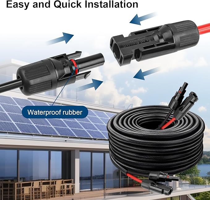 Solar Panel Extension Cable - 10AWG 5FT Solar Wire with Waterproof Female &amp Male Connector Flame Retardant Protective Sleeving PV Wire for RV Photovoltaic Systems Home Boat Car