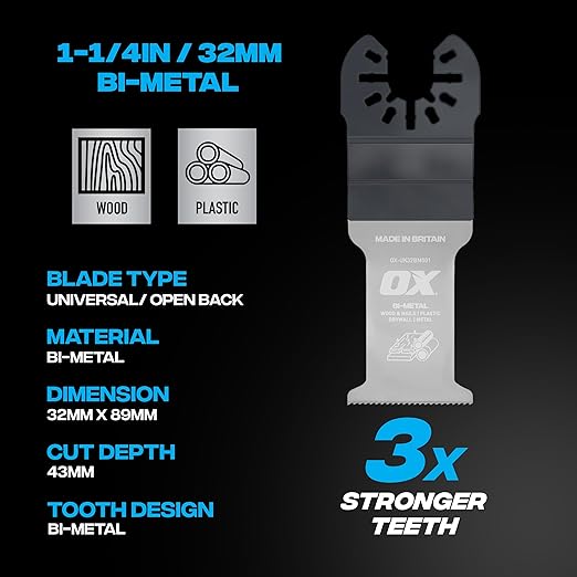 OX Premium Oscillating Tool Blades 4 Pack – Multitool Blades Kit for Wood Plastic Drywall - Two Coarse One Fine One Bi-Metal Blades – Universal Fit Oscillating Saw Blades Fit Most Oscillating Saws