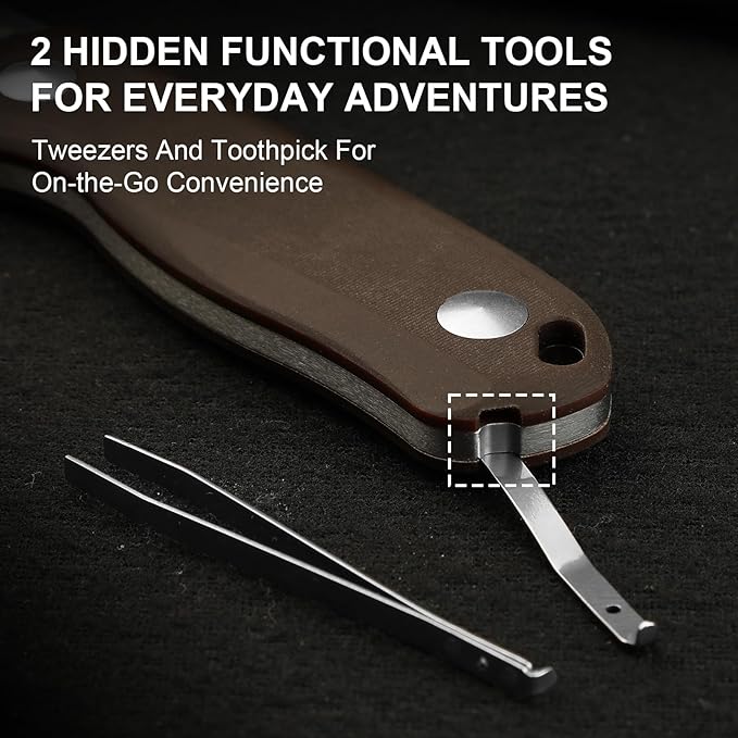 Kizer Drop Bear Fixed Blade Knife 2.57 14C28N Satin Blade EDC Camping Knife with Norplex UltreX™ Brown Micarta Handle &amp Built-in Tools Small Hunting Survival Knives with Kydex Sheath 1094A2