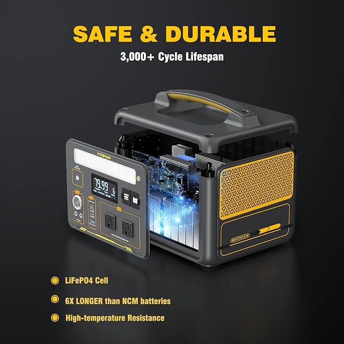 VTOMAN Jump600X 600W Portable Power Station with 640Wh Extra Battery 939Wh Solar Generator LiFePO4 Battery Peak 1200W AC Outlet PD 60W USB-C 3x12V/10A DC for Outdoor Camping Off-grid Home Backup