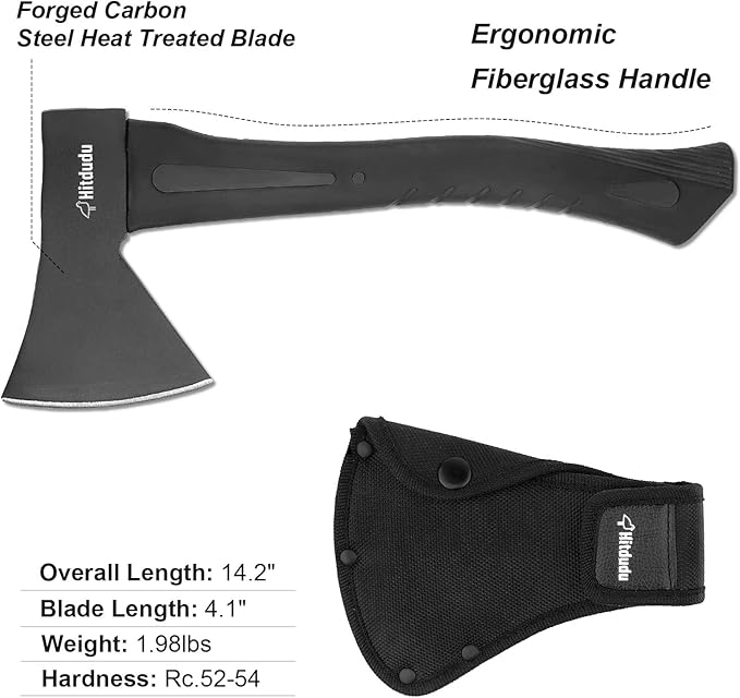 Hitdudu Camping Hatchet 2Pack 14 Camping Axe + 13 Camping Hatchet Forged Carbon Steel Heat Treated Hand Maul Tool with Sheath