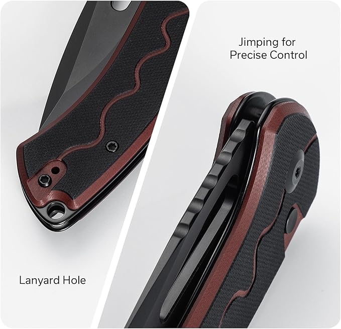 SENCUT Squiggy Pocket Knife Camping Folding Knife with 3.89'' 9Cr18MoV Blade &amp G10 Handle Reversible Clip for EDC Hiking S24082A-3 (Burgundy/Black)