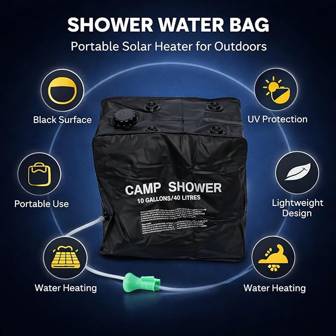 40L Solar Camp Shower Bag PVC Rubber Plastic Cloth Texture Proof Coating for Outdoor Use - Large Capacity Solar Heating Technology Ideal for Camping and Hiking