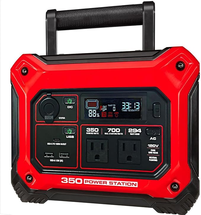 NEW! FITS PREDATOR 350 Power Station 350 Running Watt 294 Wh Capacity - 700 starting Watts Pure Sine Wave Powers 6 Devices at Once Charge by Solar Car AC USB-C BC FCC TUV UN38.3 Certified