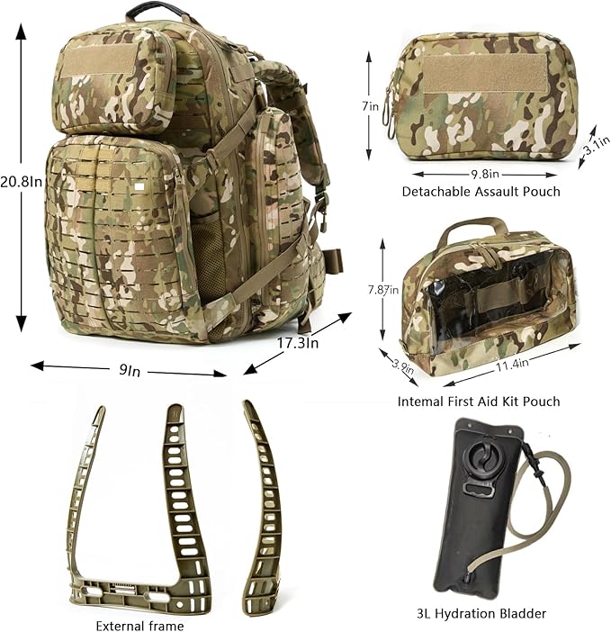 MT Military 3Day Rucksack with External Frame MOLLE Army Medium Ruck Assault Backpack