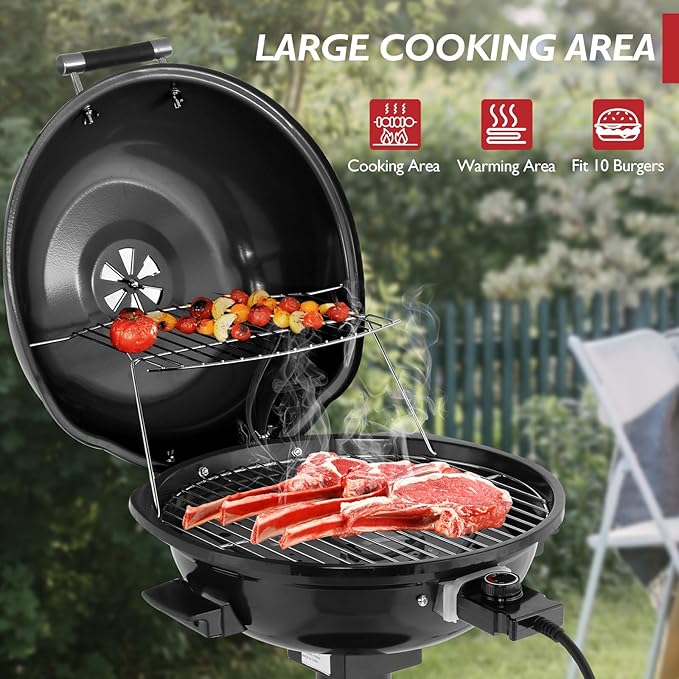 Outvita Indoor/Outdoor Electric Grill 1600W Portable Removable Stand Grill with Double Layer Design for BBQ Patio &amp Backyard (Black)