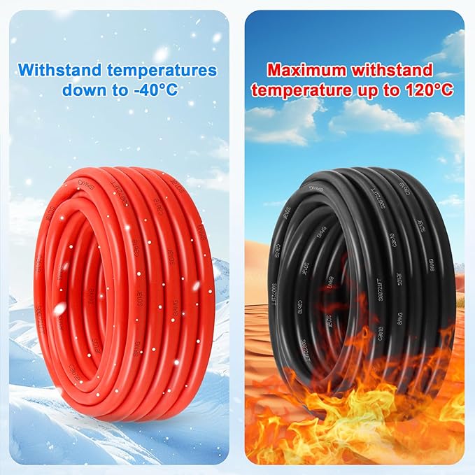 XRDS -RF 8AWG Solar Panel Wire 10mm² 2 Pack 200FT Red &amp Black Solar Extension Cable PV Wire with Tinned Copper Sunlight &amp UV Resistant for Solar Panel RV Inverter Battery Off-Grid Syst