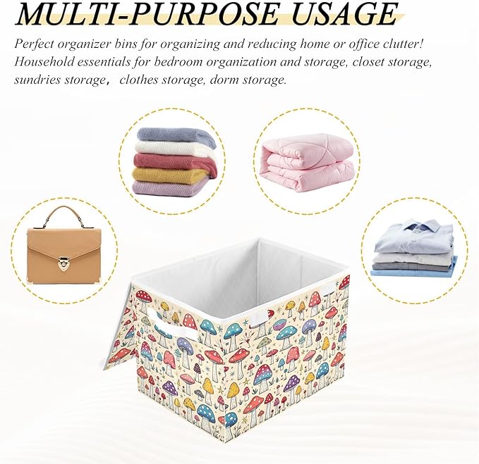 Storage Cube with Lid Anime Mushrooms Print 16.5×12.6×11.8 IN Collapsible Large Capacity Foldable Storage Basket Bin Organizer