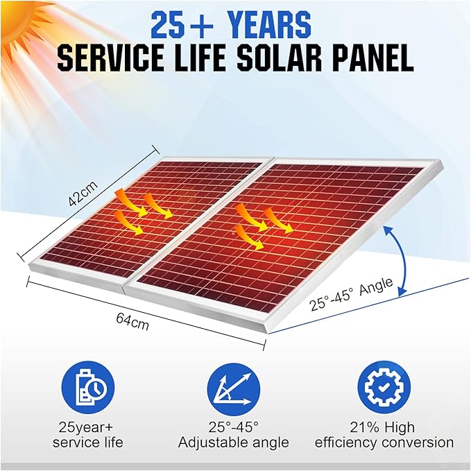 ECO-WORTHY 25W Solar Powered Attic Ventilator Gable Roof Vent Fan with 30W Foldable Panel - Fans for Home Attic Greenhouse RV or Outdoor Ready-to-Use Fan