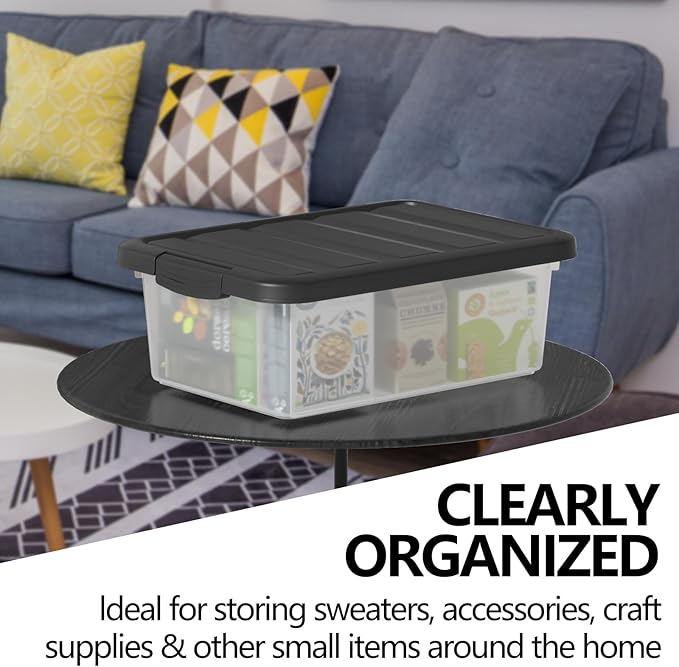 2-Pack Latching Boxes 14 Quart Clear Plastic Organization Containers for Closet Bedroom Shelving Units