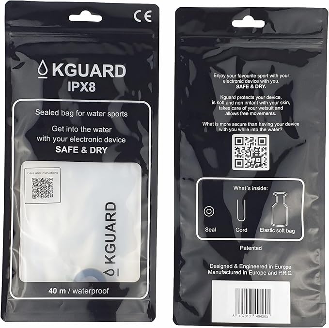KGuard XL – IPX8 Waterproof Dry Bag for Smartphone Large Keys wallet and/or Cards – Translucent Silicone – Ideal for Surfing Kitesurfing Paddleboarding Kayaking and Beach Activities