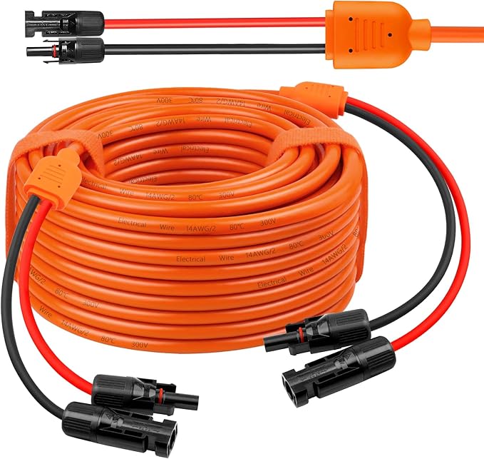 Solar Panel Extension Cable 50FT - MOOKEERF 10AWG+14AWG Solar Wire with Female &amp Male IP68 Waterproof Connector for RV Photovoltaic Systems Home Boat Solar Panels Car