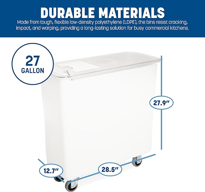 Carlisle FoodService Products BIN2702 Portable Ingredient / Food Storage Bin with Sliding Lid 27 Gallon White
