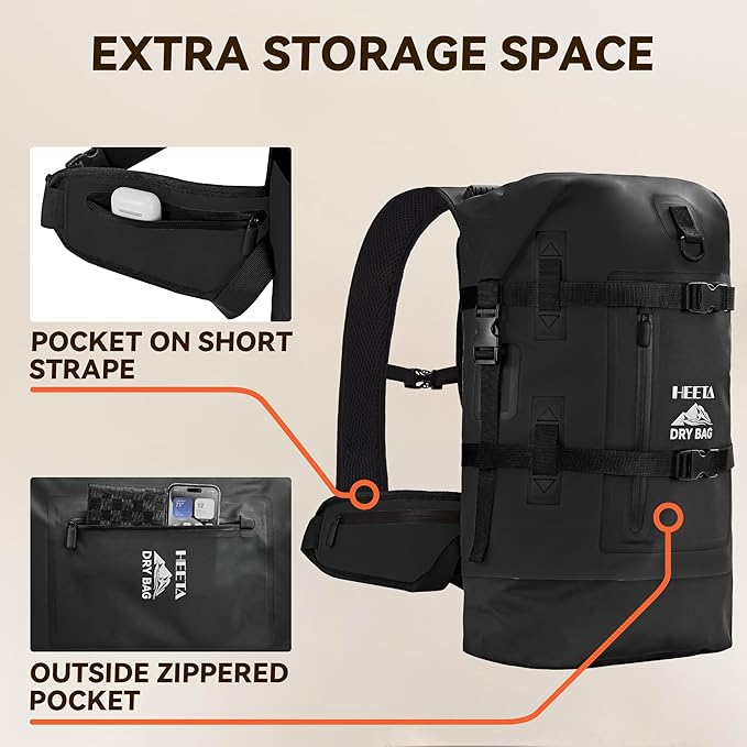 HEETA Dry Bags Waterproof Backpack 40L for Men &amp Women Roll Top Heavy Duty Cushioned Hiking Backpack for Kayaking Boating Paddle Boarding Fishing Travel Camping Beach Vacation Cruise Ship Essenti