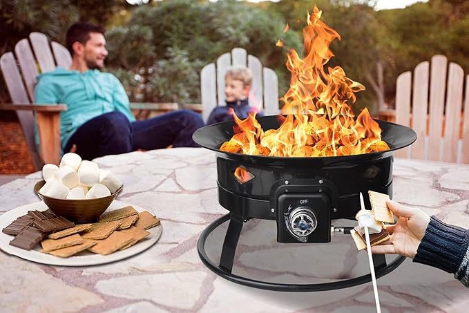 Flame King Smokeless Propane Fire Pit 19-inch Portable Firebowl 58K BTU with Self Igniter Cover &amp Carry Straps for RV Camping &amp Outdoor Living