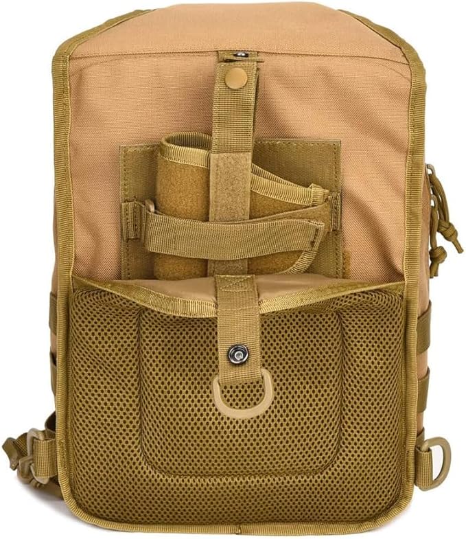 REEBOW GEAR Tactical Sling Bag Pack w/Gun Holster Small Military Rover Shoulder Sling Pack Molle Assault Range Bag Everyday Carry Diaper Bag (Style 07-Tan)