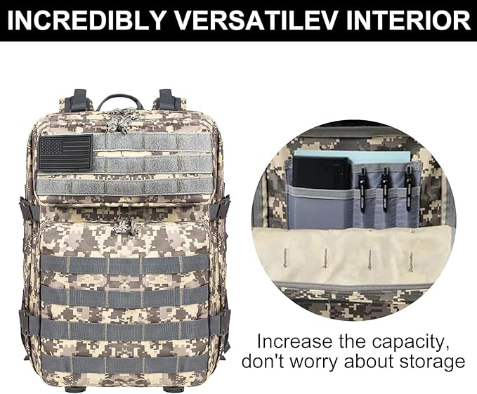 50L Tactical Backpack Training Gym Fitness Bag Outdoor Hiking Camping Army Molle Backpacks for Men Travel (ACU)
