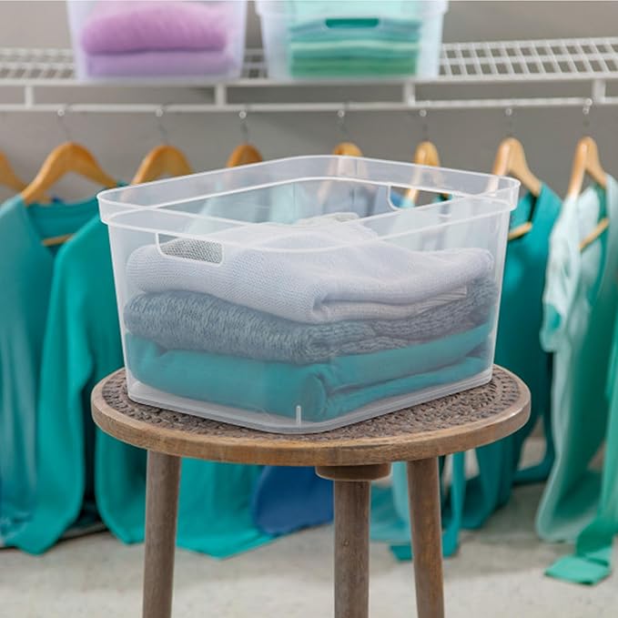 Sterilite 8.25x12.25x15 Inch Modern Polished Storage Bin w/Comfortable Carry Through Handles &amp Banded Rim for Household Organization Clear (6 Pack)