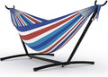 TrailBlaze Double Hammock with Heavy-Duty Steel Stand – Portable 2 Person Outdoor/Indoor Patio Hammock Set – 450lbs Capacity Space-Saving Carry Bag Included Comfortable &amp Durable – Blue White