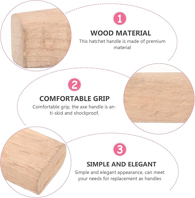GLEAVI 2pcs Replacement Wood Hatchet Handles 50cm Flat Wooden Handles for Camping and Outdoor Chopping Tools