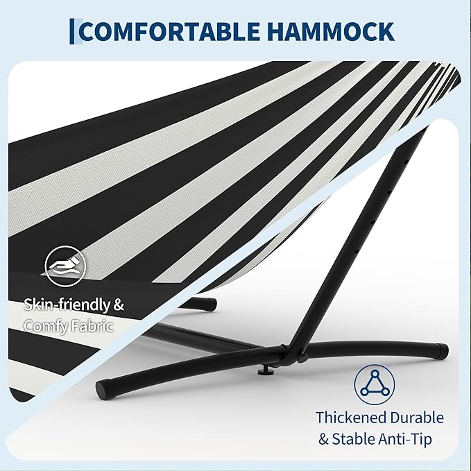Double Hammocks with Stand for Outside Portable Space Saving Heavy-Duty Steel Stand for Indoor Outdoor Patio with Carrying Bag 450 lbs Capacity