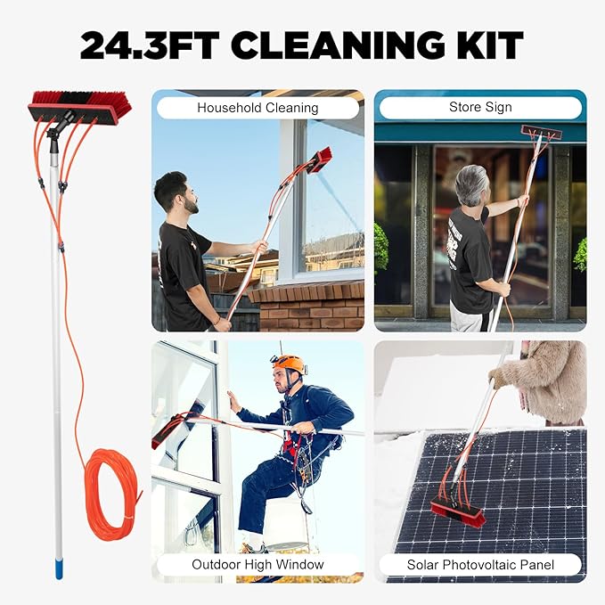 26 Feet Reach Solar Panel Cleaning Brush &amp Pole Water Fed Pole KitSuitable for Solar Photovoltaic Panel Cleanin High Windows Cleaning and Cleaning Cars Trucks Vans Caravans Windows