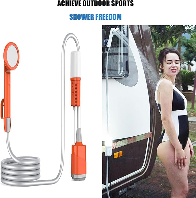 Portable Outdoor Showercamping showerEquipped with Rechargeable Battery and LED Outdoor Lighting with Spray and Automatic water filling Function - Improve Your Outdoor ExperienceOrange