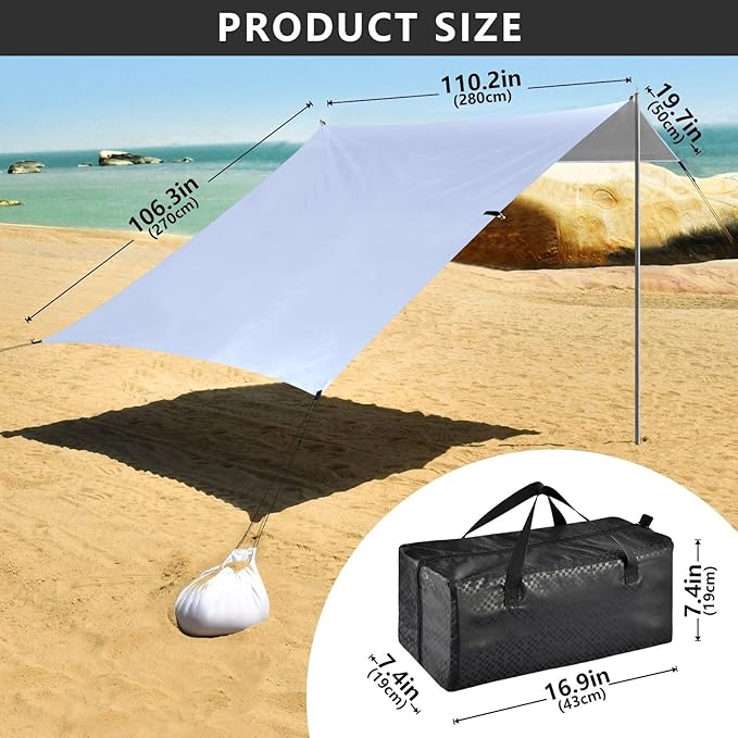 Solid Color Pure Plain Lavender Stable Beach Tent UPF50+ Protection Water-Resistant Sun Shelter Includes Sand Shovel Sandbags Stability Poles for Camping Trips Fishing Backyard Fun or
