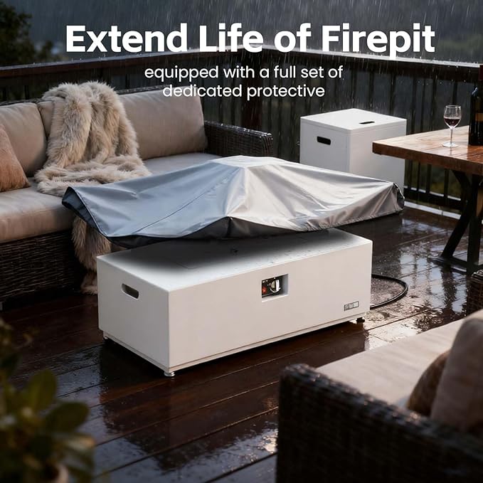 42 Propane Outdoor Fire Pit Table 55000 BTU Rectangular Aluminum Firepits with Tank Table and Waterproof Cover