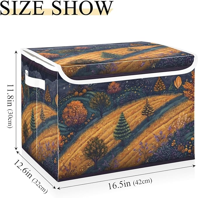 Storage Cube with Lid Art Wild Landscape Print 16.5×12.6×11.8 IN Collapsible Large Capacity Foldable Storage Basket Bin Organizer