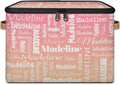 Custom Storage Basket with Name Personalized Keepsake Box with Zipper Lid Foldable Fabric Memory Bin Large capacity with Handle Pink Apricot